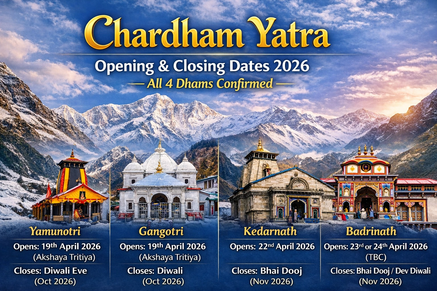 Chardham Yatra Opening & Closing Dates 2026