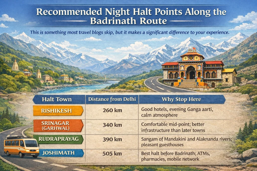 Recommended Night Halt Points Along the Badrinath Route