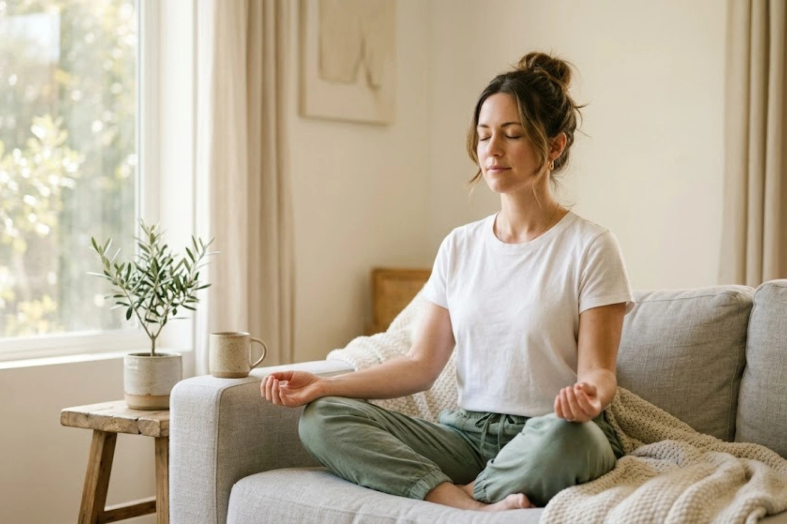 Woman practicing 5-minute meditation for anxiety