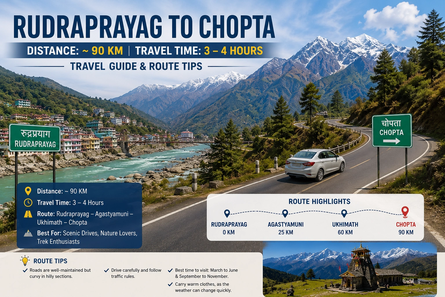 Rudraprayag to Chopta Distance:
