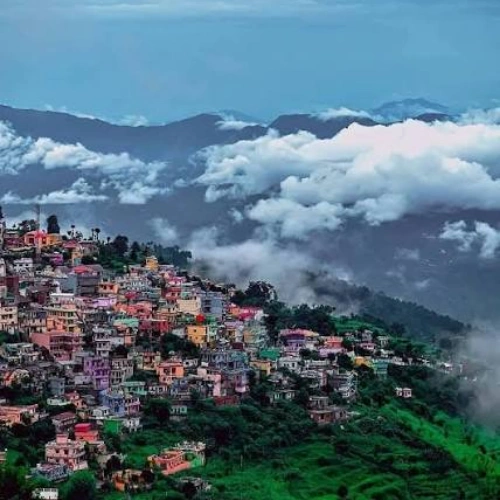Pauri Kandoliya temple Garhwal Himalayas view